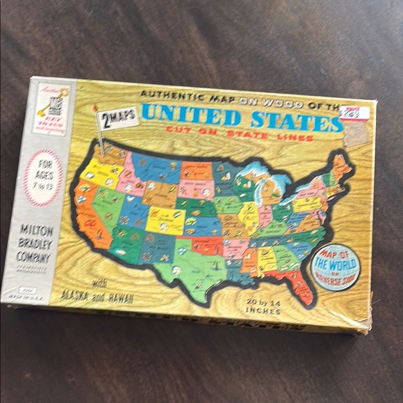 Vintage Wood Milton Bradley United States Map Puzzle Two Sided